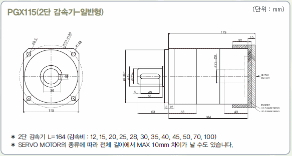 PGX115 이단 감속기 외형치수도