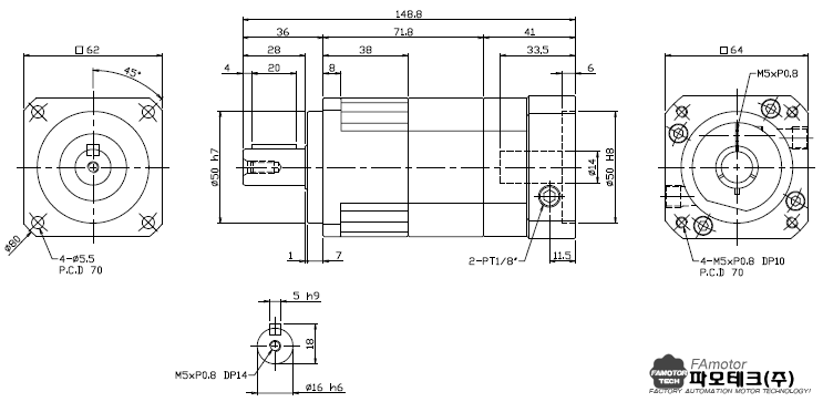 PGX62-H 2단 감속기 외형치수도