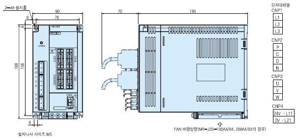 MR-J2S-200A4 서보앰프 외형도